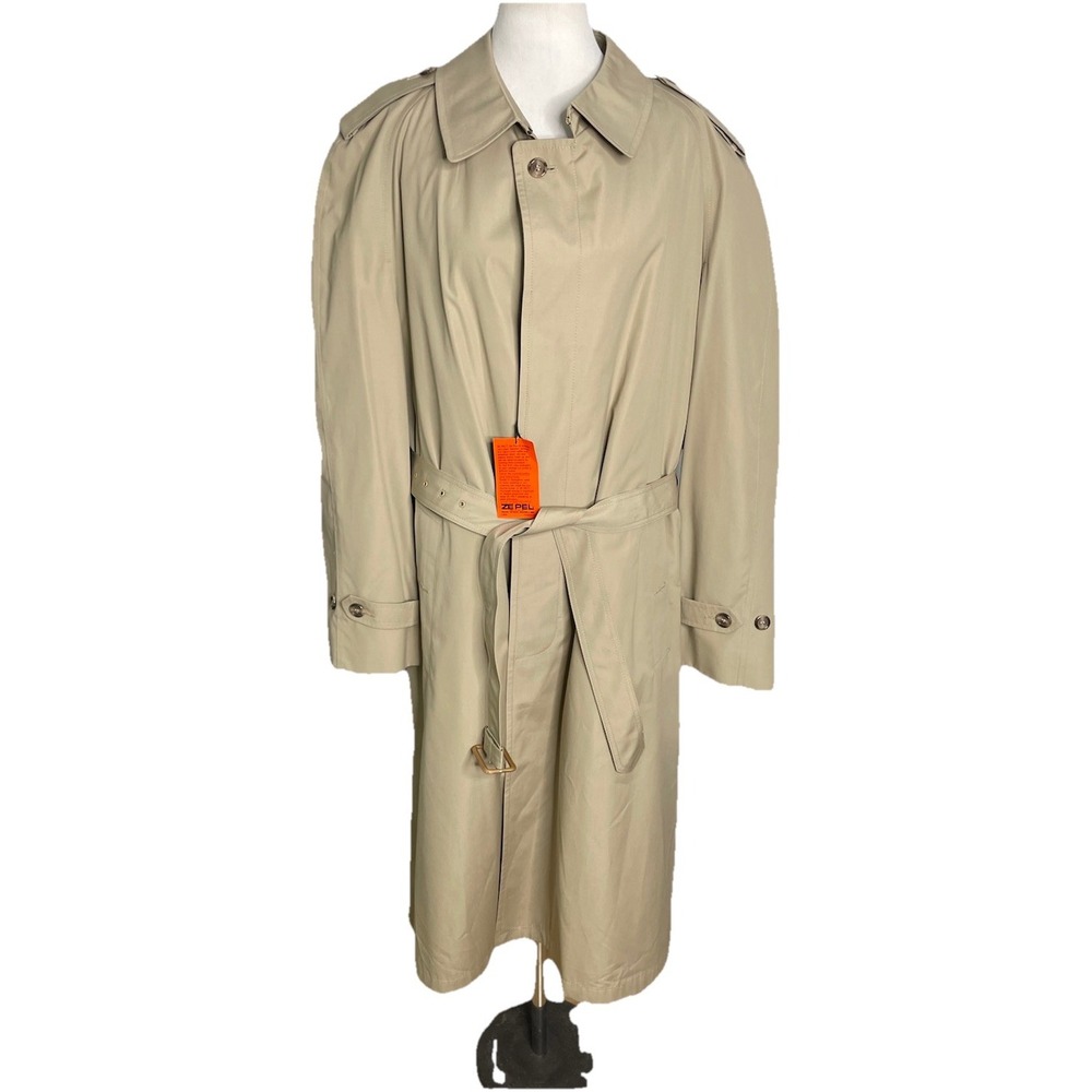 NWT Hart Schaffner Marx Trench Coat Mens 46R Tan Water Resistant Wool Lining‎